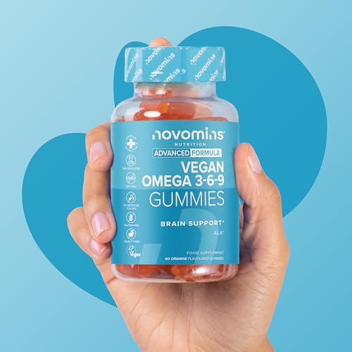 Gommose Omega 3 6 9 - Fornitura 1 Mese – Integratore Multivitaminico per Cuore Mente Occhi - Per Vegani e Vegetariani - Omega 3 6 9 Masticabile – Alternativa Vegan Olio di Pesce - Novomins