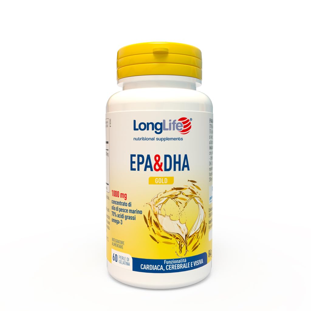 LongLife® EPA&DHA Gold | Alto dosaggio | Olio di pesce 2000mg, omega 3 1400mg, EPA 800mg & DHA 400mg | Certificato IFOS | Benessere cuore, vista, cerebrale | Fino 2 mesi di trattamento | Senza glutine