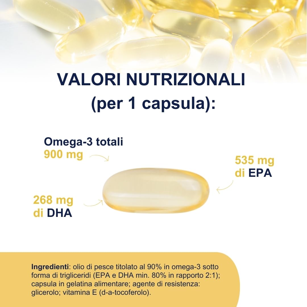 Omega 3 IFOS 5 Stelle 90 cps - Olio di Pesce Omega 3 1000mg - Ricco di EPA e DHA - Senza Retrogusto, Facile da Digerire, Privo di Metalli Pesanti