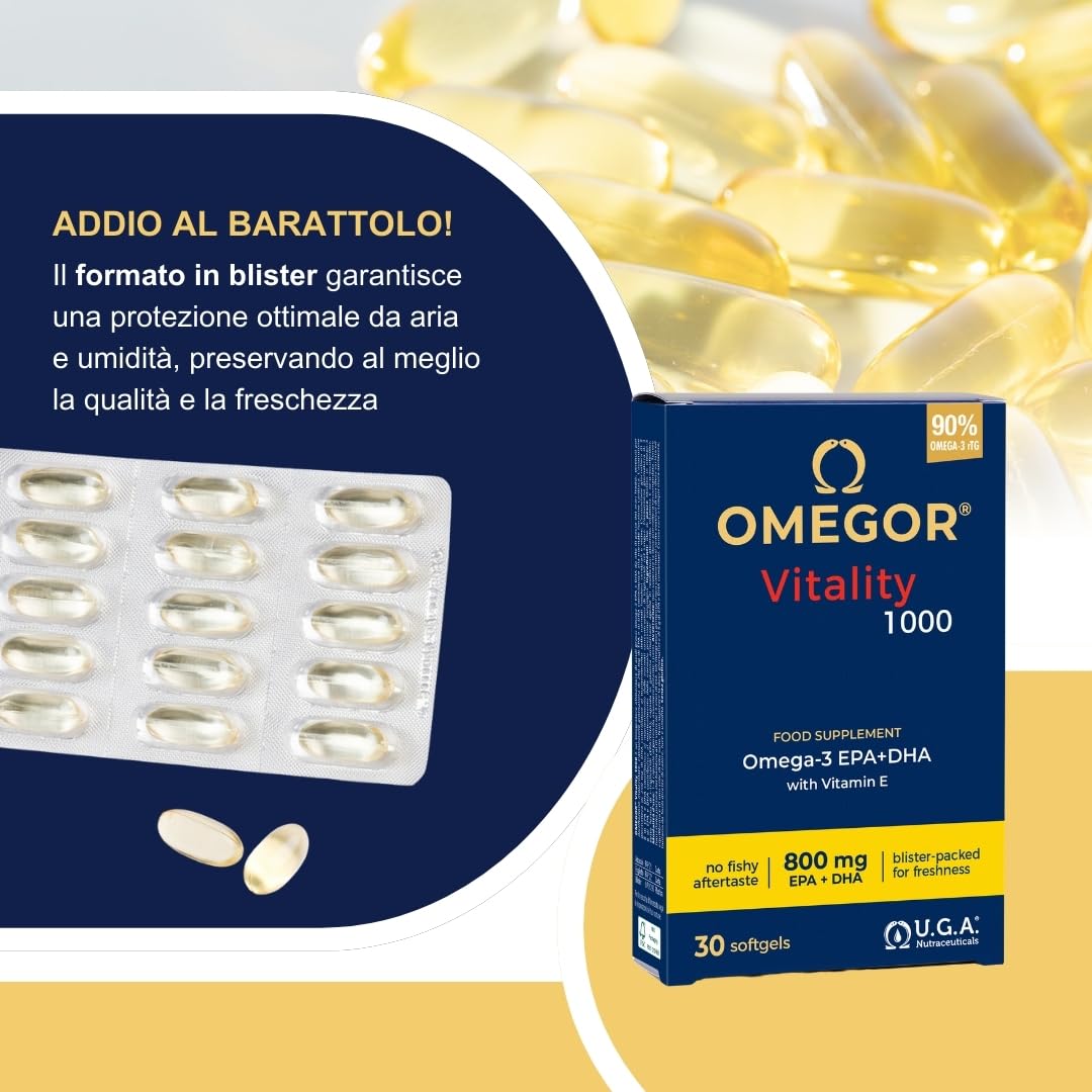 Omega 3 IFOS 5 Stelle OMEGOR Vitality 1000 - Omega3 EPA 535mg e DHA 268 mg - 30 Capsule Senza Retrogusto e Facili da Digerire