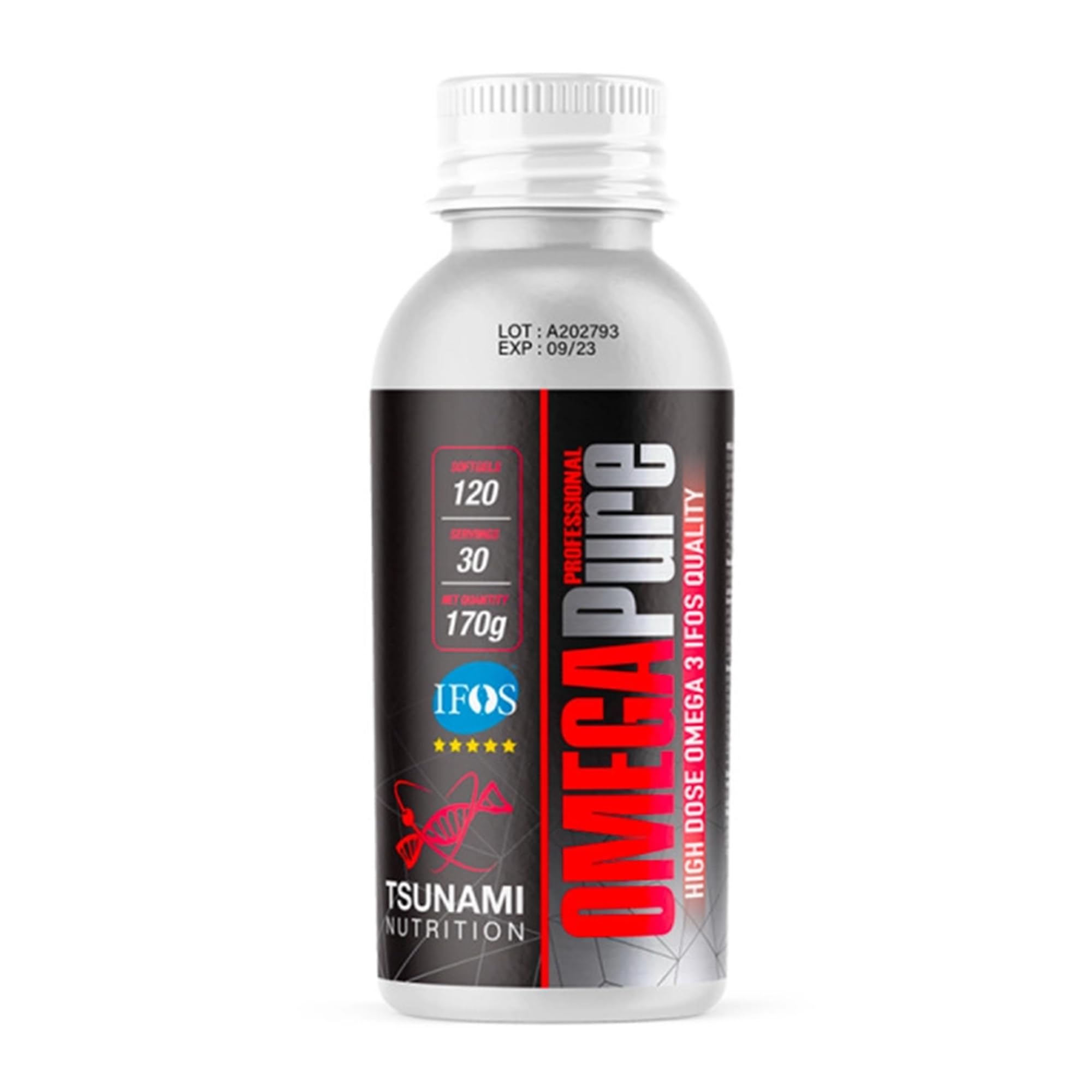 Tsunami Nutrition Omega Pure Professional IFOS, 120 Softgels, Olio di Pesce, 4000mg per Dose, EPA 2000mg, DHA 1000mg, Certificato IFOS, Senza Glutine e Lattosio