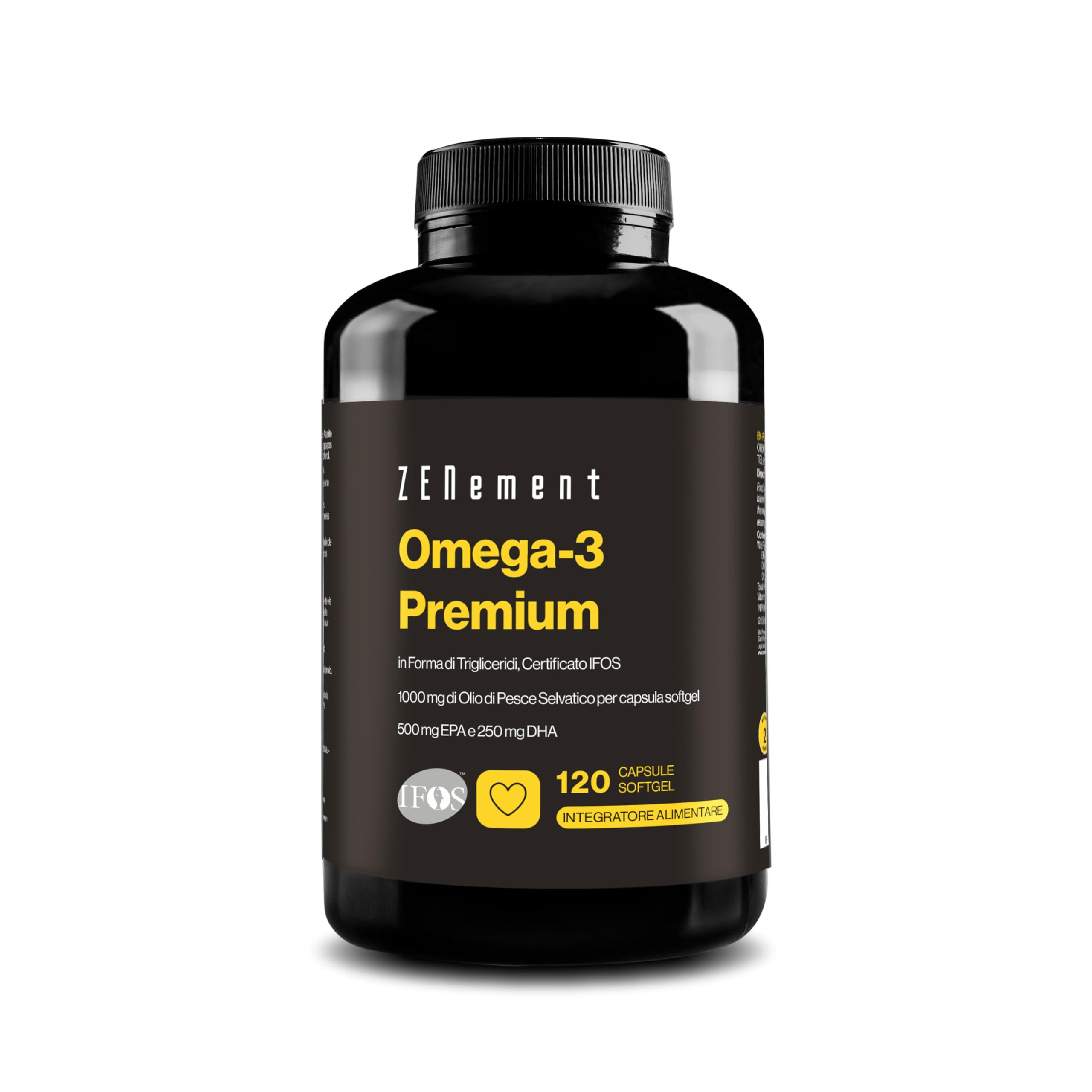 Premium Omega 3 IFOS Trigliceridi ad Alta Assorbibilità – 1000 mg EPA + 500 mg DHA per Dose - Olio di Pesce Selvaggio Certificato FOS - 120 Capsule Softgel