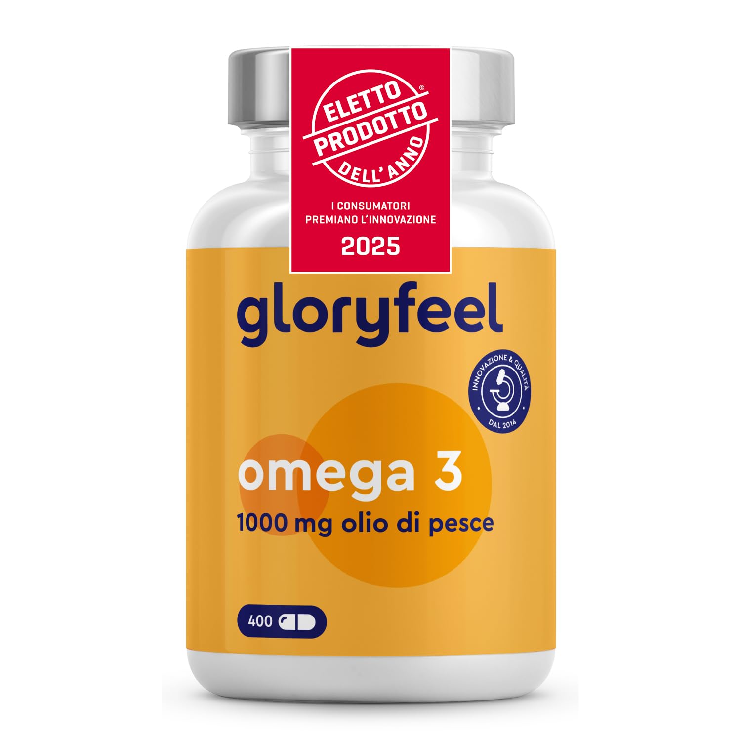 Omega 3 Olio di Pesce 400 Capsule Eletto PRODOTTO DELL'ANNO 2025 (1 anno), Softgel Omega-3, 1000mg Alto Dosaggio, Vista, Cuore, Cervello, 180mg EPA & 120mg DHA, Integratore Fish Oil