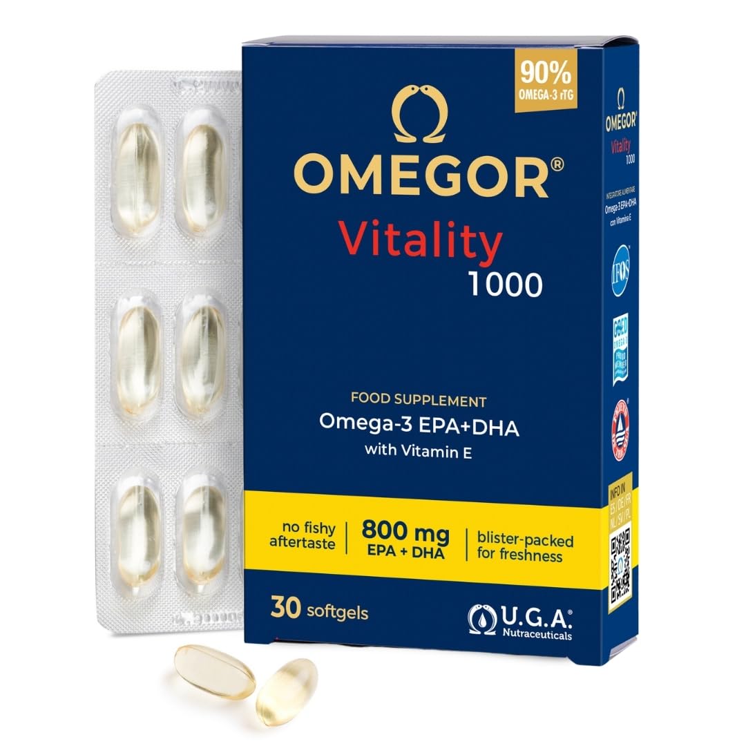 Omega 3 IFOS 5 Stelle OMEGOR Vitality 1000 - Omega3 EPA 535mg e DHA 268 mg - 30 Capsule Senza Retrogusto e Facili da Digerire