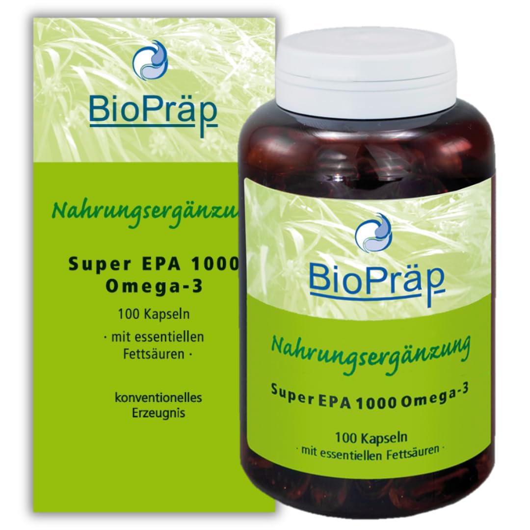 BioPräp Super EPA 1000 Omega-3 Capsule | 100 capsule | con EPA & DHA a forma di trigliceride | da pesca sostenibile | Made in Germany | Produzione certificata