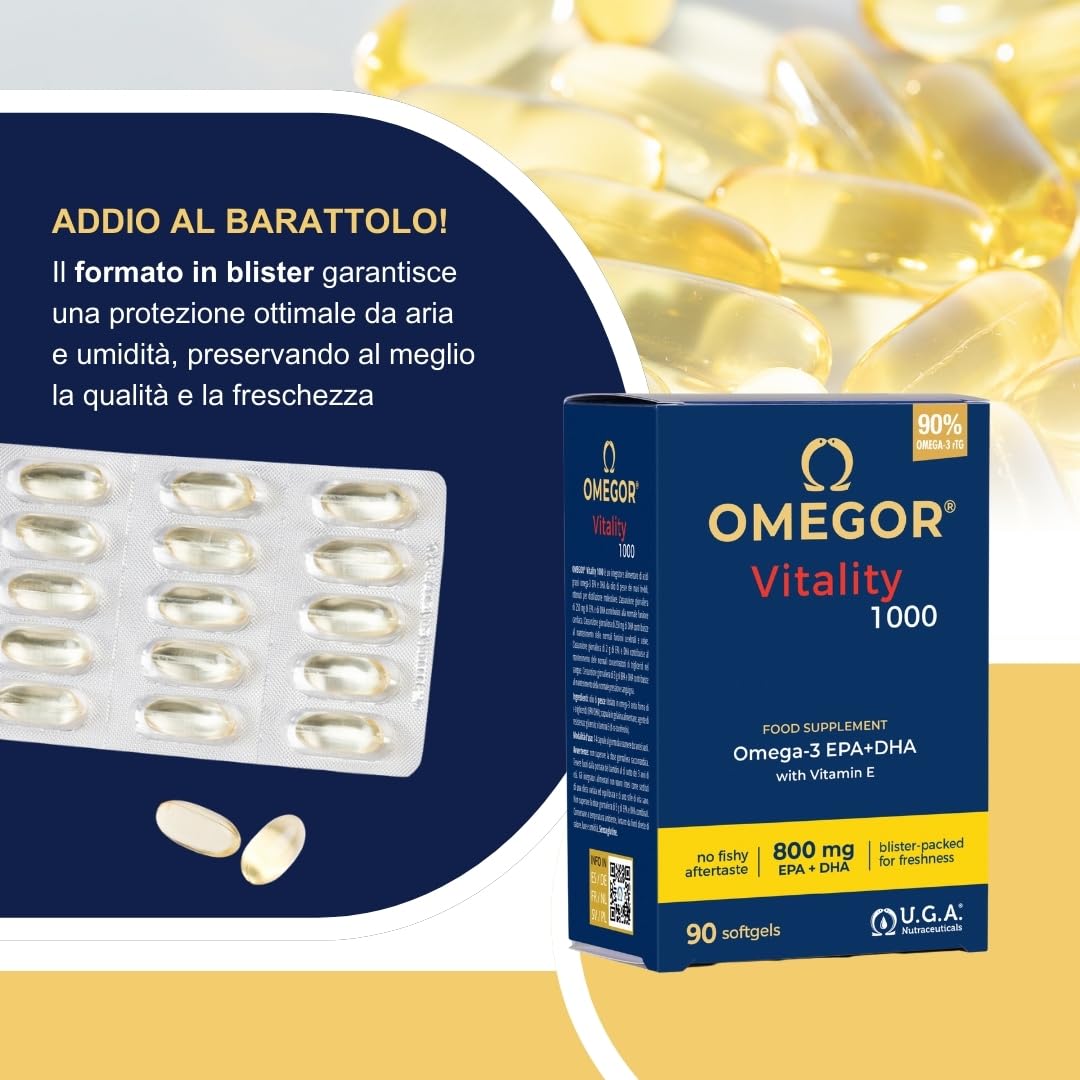 Omega 3 IFOS 5 Stelle 90 cps - Olio di Pesce Omega 3 1000mg - Ricco di EPA e DHA - Senza Retrogusto, Facile da Digerire, Privo di Metalli Pesanti