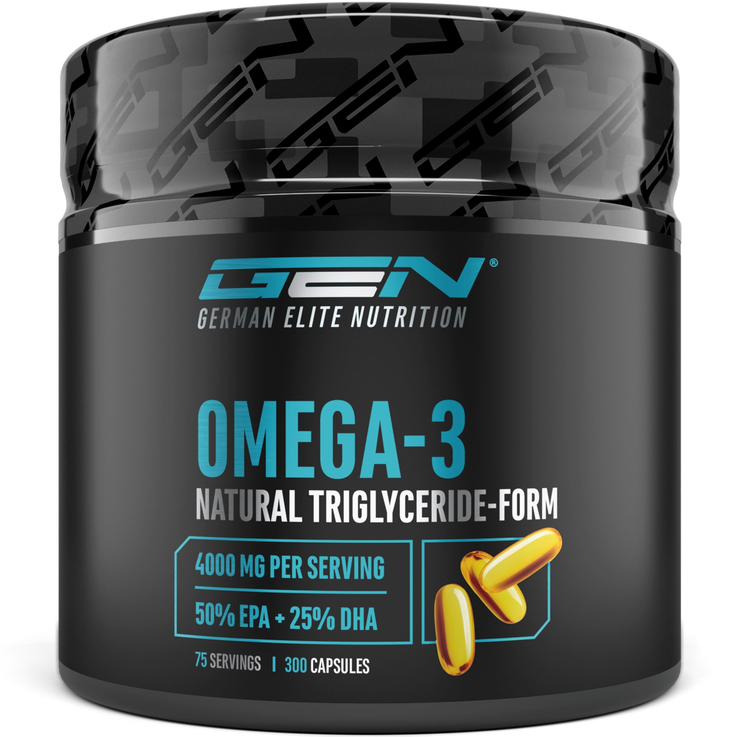 Omega 3 ad alto dosaggio con 4000 mg - 300 capsule - Olio di pesce con l'80% di acidi grassi di cui 2000 mg di EPA e 1000 mg di DHA - Forma naturale di trigliceridi - Elaboratamente purificato