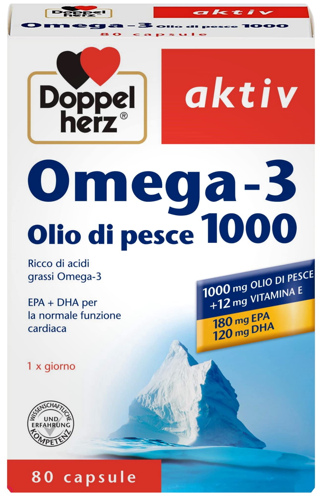 Omega-3 1000-80 Capsule | 300 mg Omega-3 (180 mg EPA + 120 mg DHA) | Olio di Pesce Purificato con Vitamina E | Integratore per Adulti per Cuore, Cervello e Vista - Doppelherz