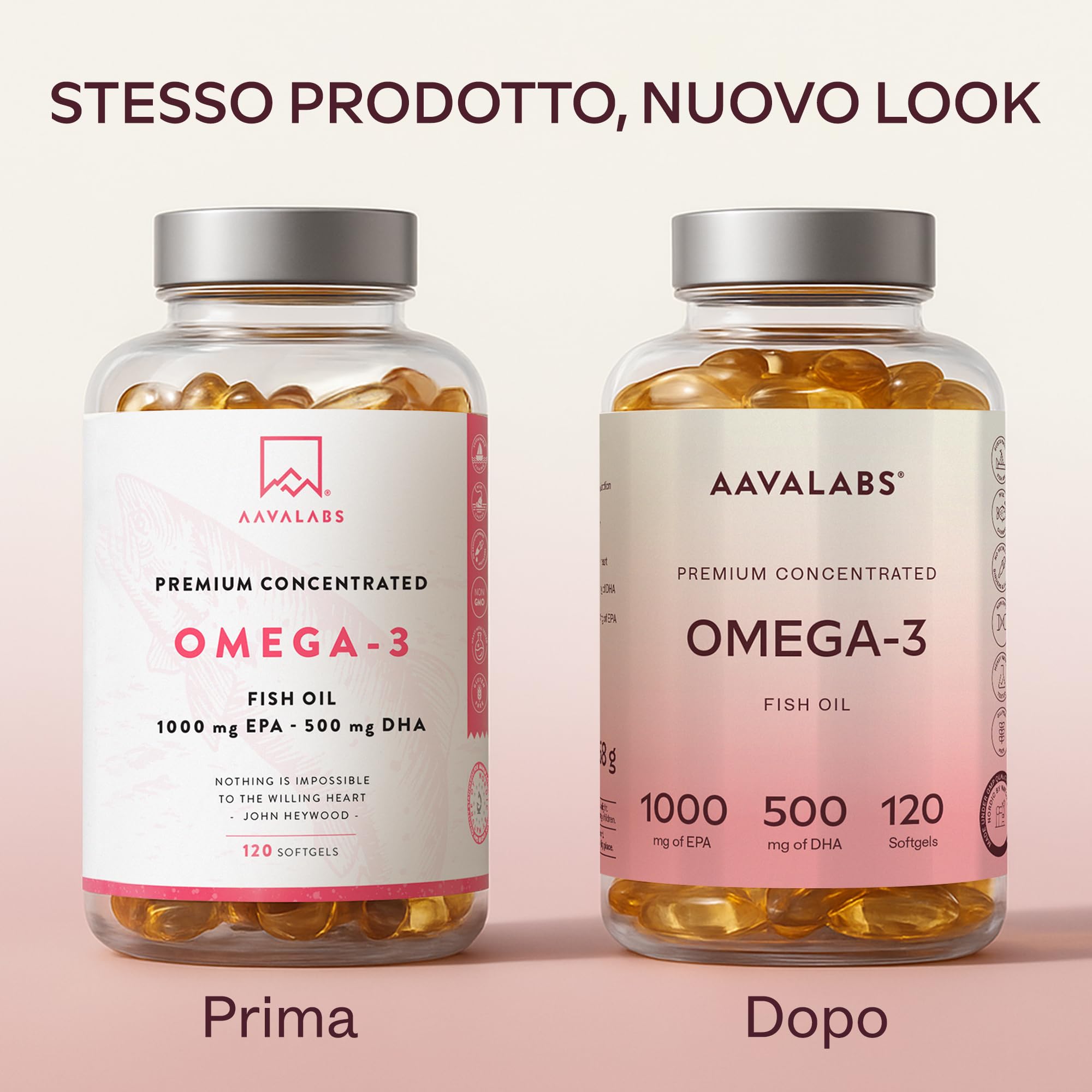 Omega 3 2000mg ad Alto Dosaggio - Olio di Pesce Omega 3 Capsule - Integratore Omega 3 1000mg EPA 500mg DHA per dose giornaliera (2 capsule) - Fish Oil Puro Non-OGM Fonte di Acidi Grassi - 120 softgel