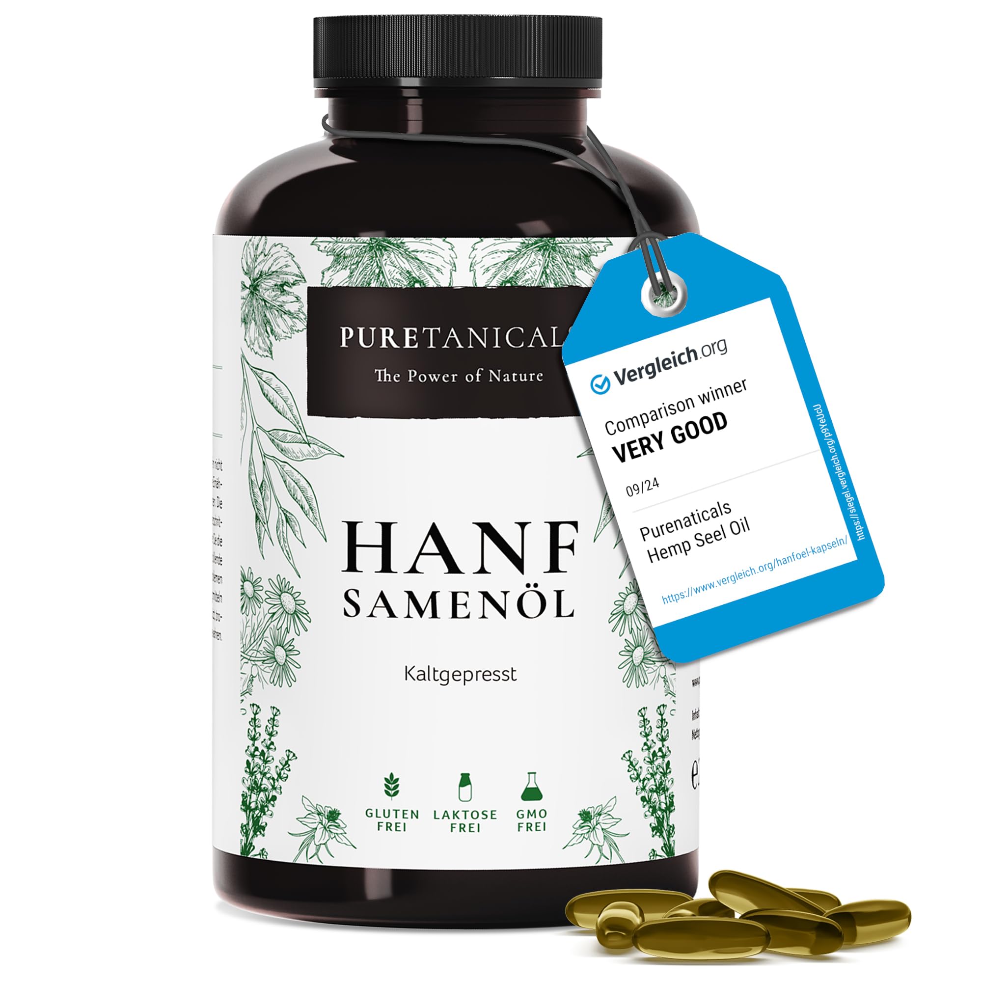 Olio di Semi di Canapa Spremuto a Freddo, 180 Capsule Alto Dosaggio Omega 3-6-9 | Ingredienti Naturali 100%, 1000mg Puro Hemp Seed Oil | Testato in Laboratorio, Prodotto in Europa