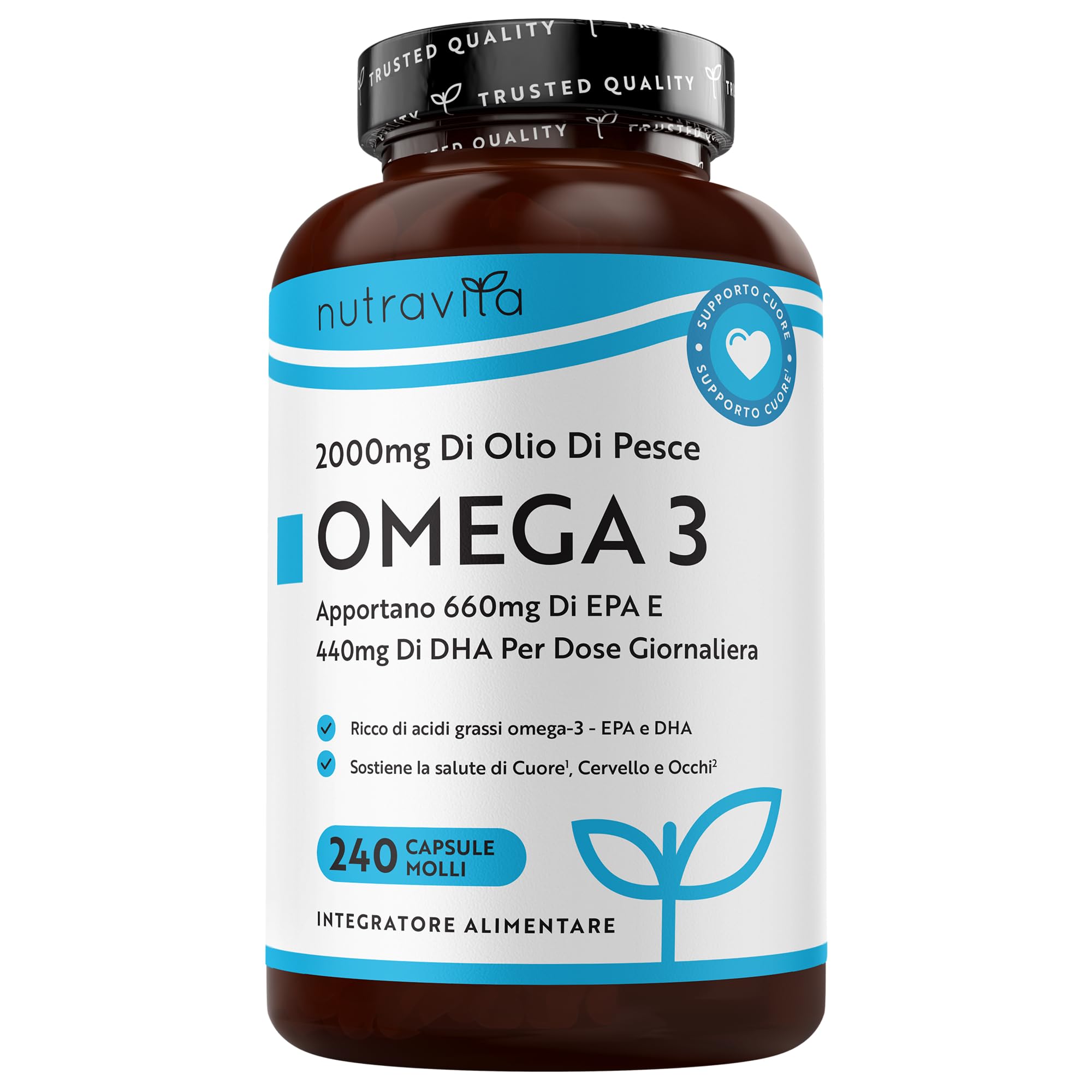 Nutravita Omega 3 2000mg con 660mg EPA e 440mg DHA, 240 Omega 3 Capsule per 4 Mesi di Fornitura, Integratori per Donne e Uomini, Integratore Omega 3 con Olio di Pesce Fish Oil