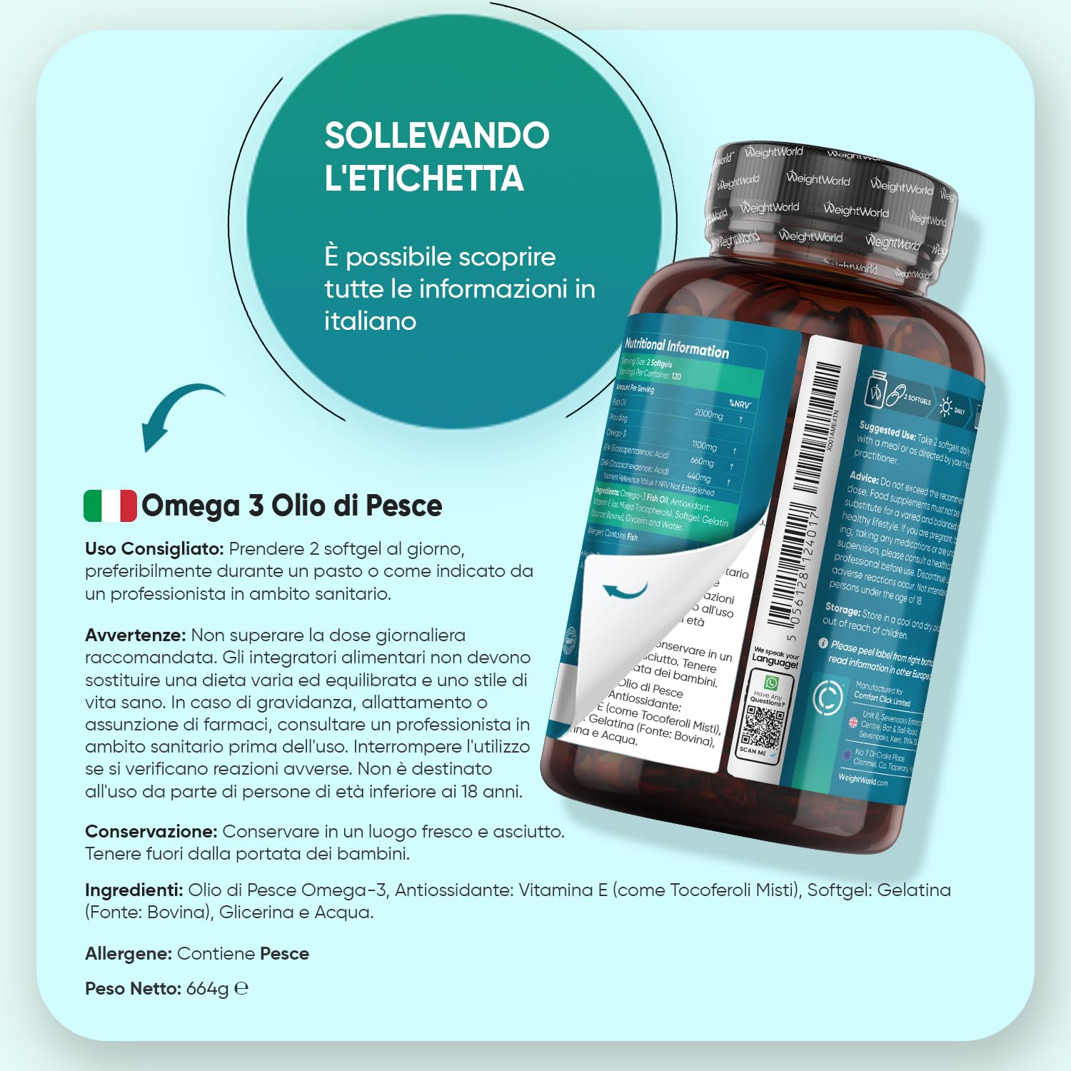Omega 3 Olio di Pesce da 2000mg, 660mg EPA e 440mg DHA, Integratore Omega3 Fish Oil e Acidi Grassi Essenziali in 240 Softgel (4 Mesi), EPA e DHA Contribuiscono alla Normale Funzione del Cuore (EFSA)