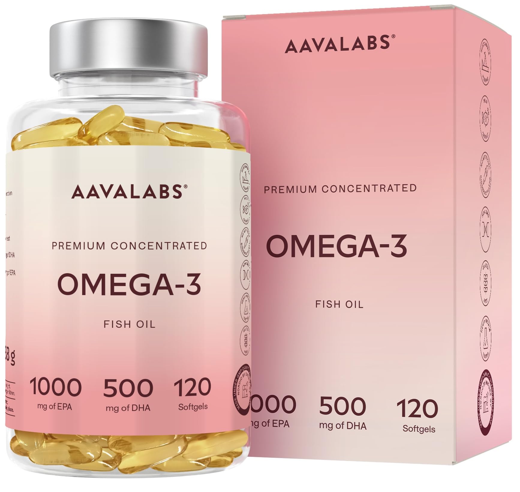 Omega 3 2000mg ad Alto Dosaggio - Olio di Pesce Omega 3 Capsule - Integratore Omega 3 1000mg EPA 500mg DHA per dose giornaliera (2 capsule) - Fish Oil Puro Non-OGM Fonte di Acidi Grassi - 120 softgel