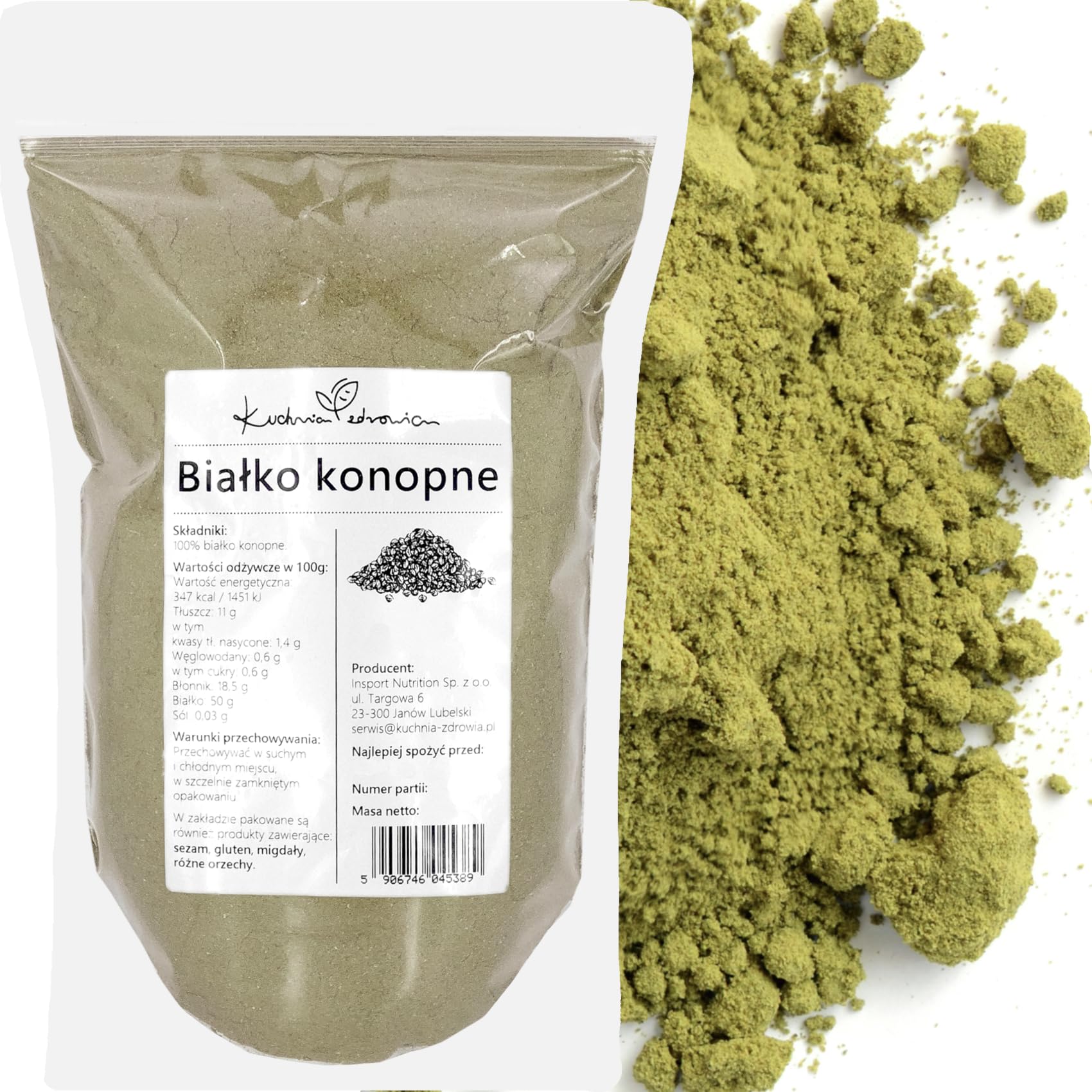 Proteine di Canapa in Polvere Naturali 500g | Ricche di Proteine Vegetali, Fibre e Acidi Grassi Omega, Ideali per Smoothie, Frullati, Ricette Proteiche | KUCHNIA ZDROWIA