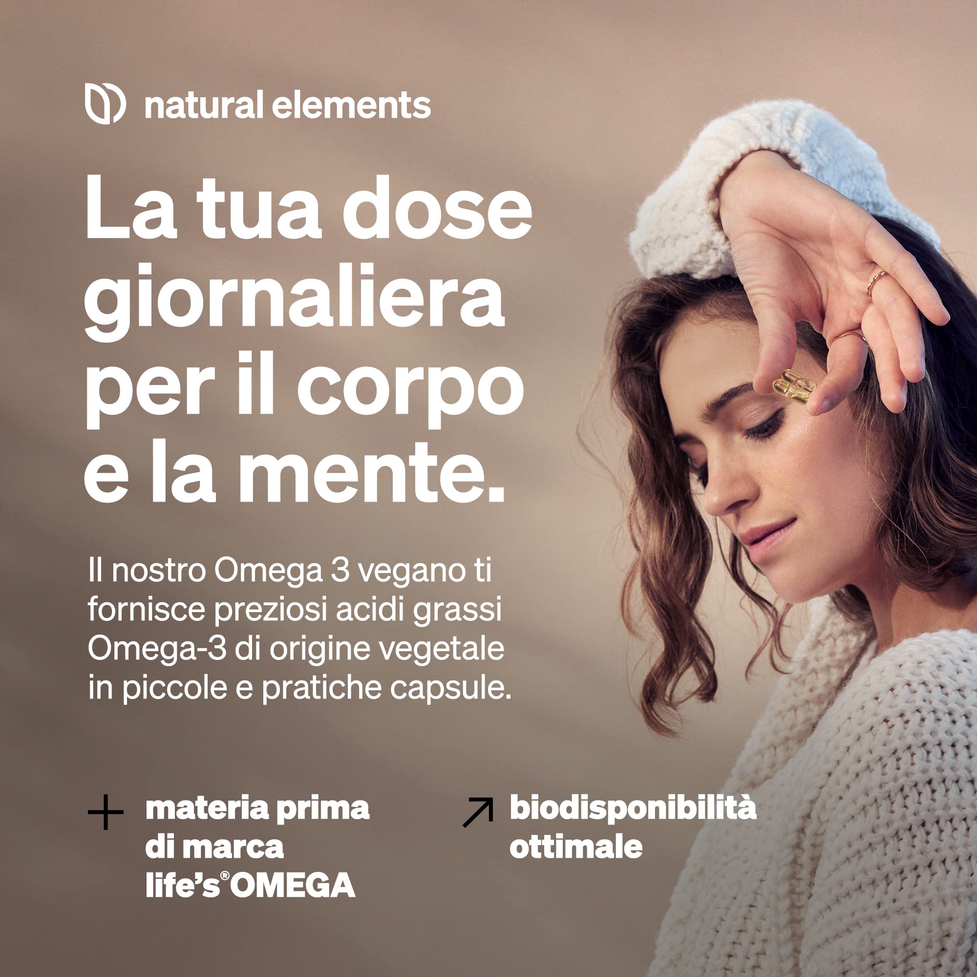 Omega 3 Vegan ad alta efficienza – 1444mg Olio di Alghe – Ad alto dosaggio con EPA & DHA di alta qualità – 90 Capsule – natural elements
