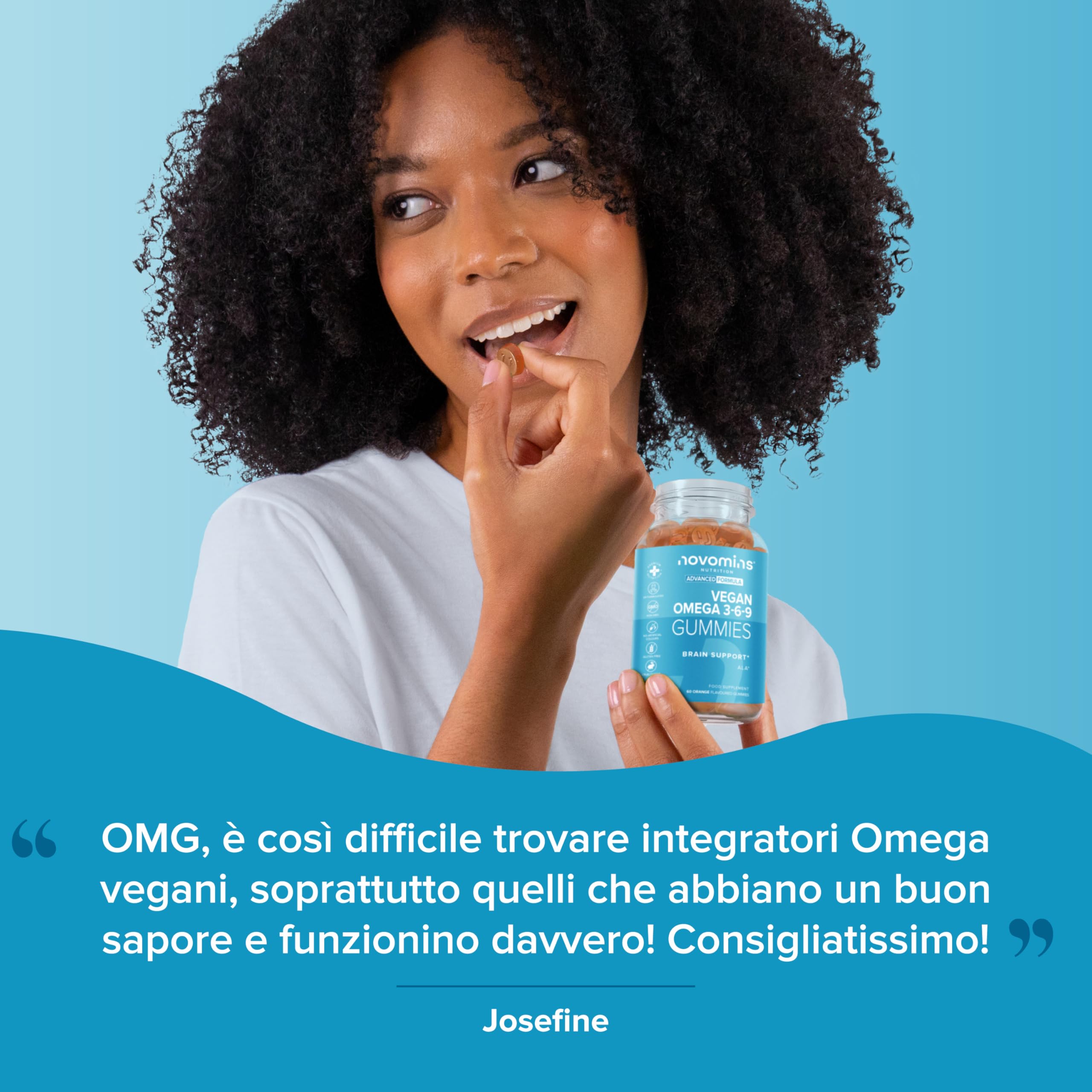 Gommose Omega 3 6 9 - Fornitura 1 Mese – Integratore Multivitaminico per Cuore Mente Occhi - Per Vegani e Vegetariani - Omega 3 6 9 Masticabile – Alternativa Vegan Olio di Pesce - Novomins