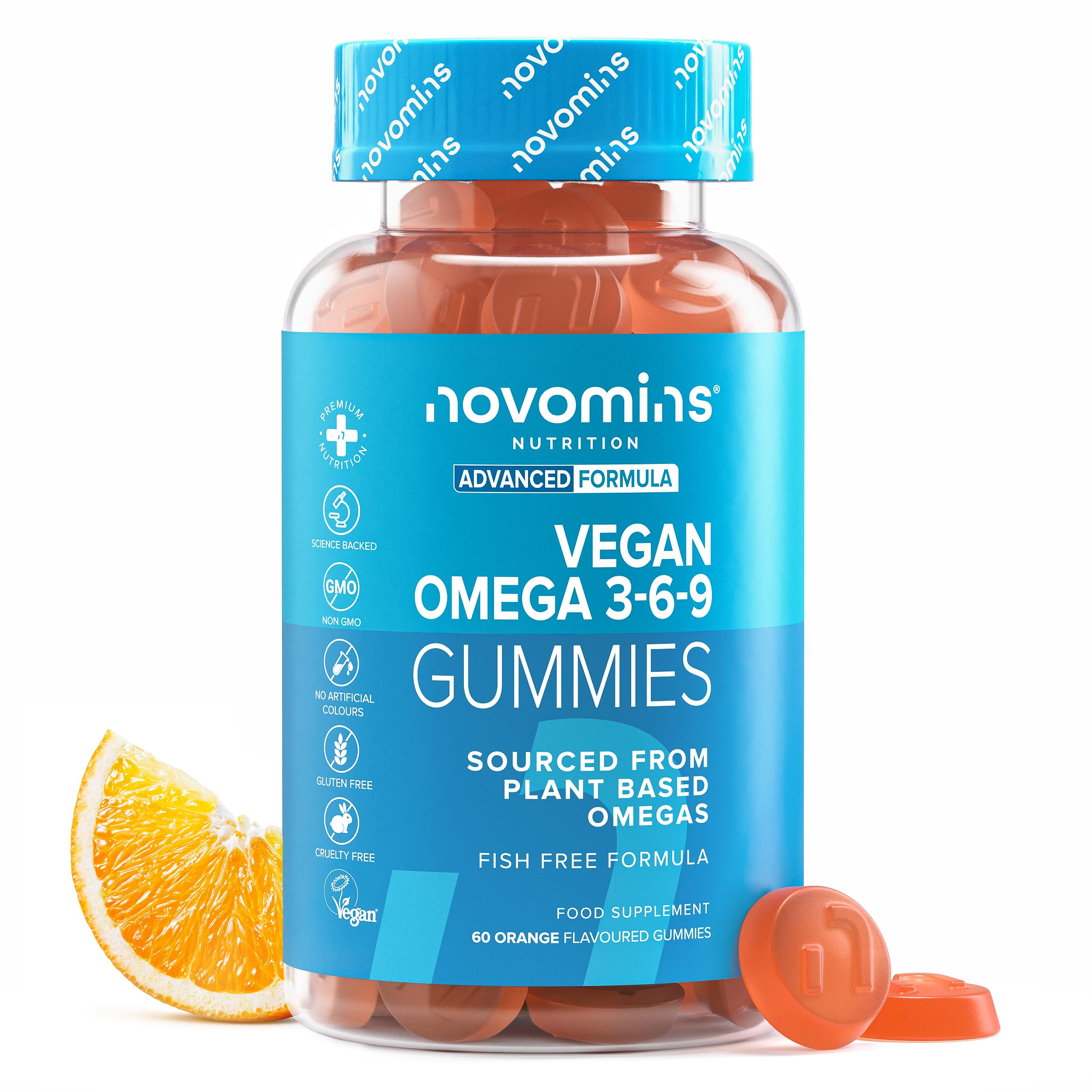Gommose Omega 3 6 9 - Fornitura 1 Mese – Integratore Multivitaminico per Cuore Mente Occhi - Per Vegani e Vegetariani - Omega 3 6 9 Masticabile – Alternativa Vegan Olio di Pesce - Novomins