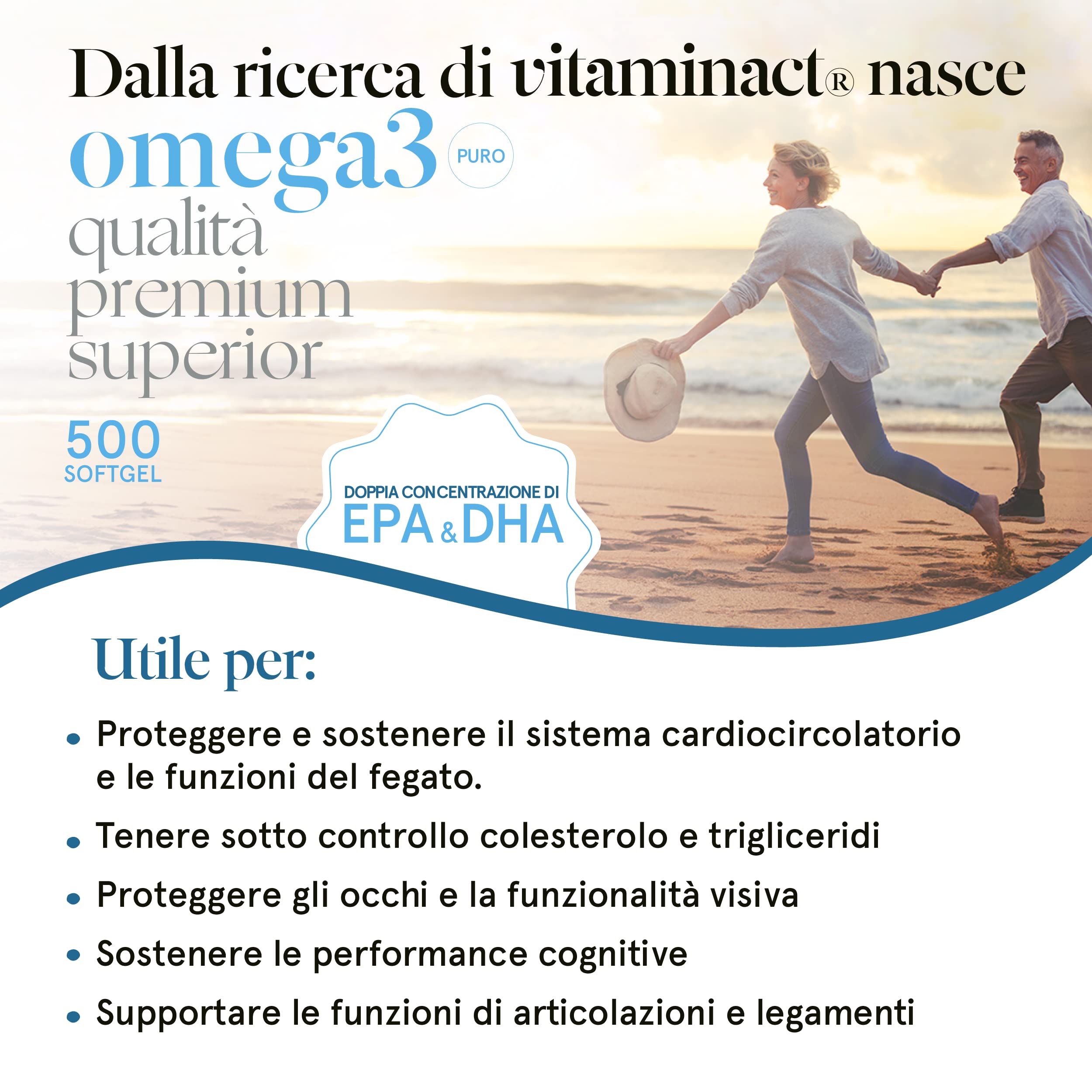 Omega 3-500 Capsule - 2000mg Di Olio Di Pesce Purissimo per Dose In Forma Trigliceride (TG) Per Un Assorbimento Del 70% In Più - 600mg di EPA e DHA per Dose – Con Vitamina E