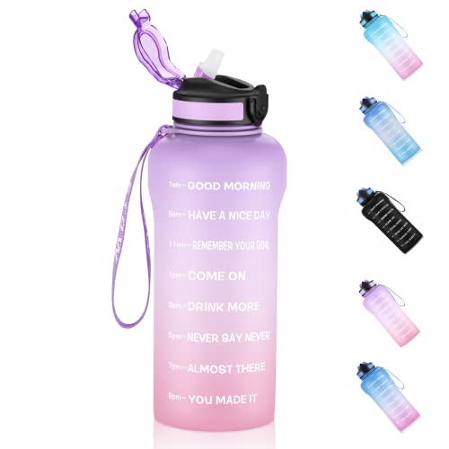 ETDW Bottiglia Acqua 2 Litro Senza BPA, 2L Borraccia Sportiva con Cannuccia a Prova di Perdita, Motivazionale Borraccia con Marcatori di Tempo per Palestra, Campeggio, Yoga, Picnic (Viola Rosa) - 8earn