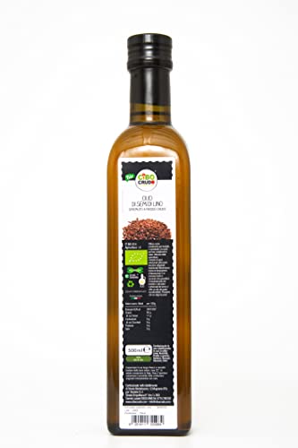 Olio di Semi di Lino Biologico - 500 ml. Olio Alimentare Spremuto a Freddo, Crudo e Puro. Ricco di Antiossidanti, Calcio e Omega 3 oltre il 50%. Raw Organic Oil.