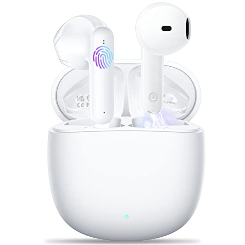 Cuffie Bluetooth, Auricolari Bluetooth 5.3 con 4 HD Microfono, ENC Riduzione del Rumore, 2023 Cuffie Wireless In Ear 36 Ore di Riproduzione, Ricarica Rápida, IPX6 Impermeabile per iOS Android (Bianco) - 8earn