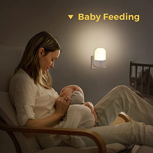 Luce Notturna Bambini, [2 Pezzi] Luce Notturna LED 5 Livelli Luminosità con Sensore Crepuscolare, Luci Notturne da Presa per Camera dei Bambini, Bagno, Corridoio, Cucina, Scale, Bianca Calda