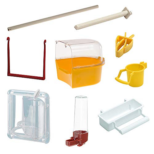 Ferplast Gabbia Spaziosa per Canarini, Cocorite e Uccelli Esotici Planeta, con Accessori, Supporto Portaoggetti con Ruote, Metallo Verniciato Nero, Fondo in Plastica Marrone, 97 X 58 X H 173,5 cm