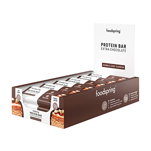 Barrette Proteiche Extra Choco foodspring - 13g di proteine per barretta, 0 zuccheri aggiunti, goloso snack post-workout o in viaggio - Doppio Cioccolato e Anacardi - 45g - 8earn