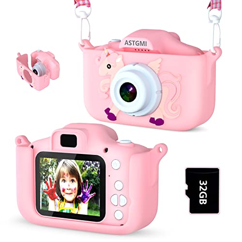 ASTGMI Macchina Fotografica Bambini, 12MP Mini Ricaricabile Fotocamera Digitale Bambina Videocamera Regalo per Ragazze Ragazzi 3-10 Anni, con Scheda 32 GB, Regali Giocattolo di Natale & Compleanno - 8earn