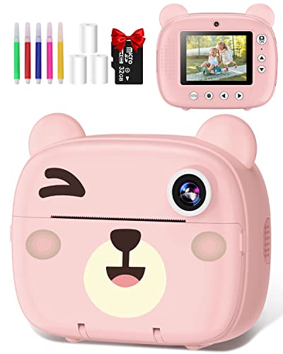 Gofunly Macchina Fotografica Bambini Istantanea, 2.4 Pollici Fotocamera Istantanea Bambini con 32GB SD Scheda, 12MP/1080P HD Videocamera Fotocamera Digitali per Bambino, Regalo di Compleanno - 8earn
