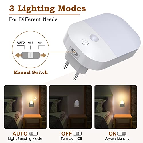 Luce Notturna Bambini, [2 Pezzi] Luce Notturna LED 5 Livelli Luminosità con Sensore Crepuscolare, Luci Notturne da Presa per Camera dei Bambini, Bagno, Corridoio, Cucina, Scale, Bianca Calda