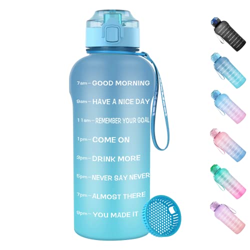 WEMEET Borraccia Sportiva 2 Litro con Filtro [Tritan Senza-BPA], 2000ml Motivazionale Tritan Borraccia con Marcatori di Tempo, Bottiglia Acqua per Palestra, Campeggio, Yoga, Picnic Blu Blu - 8earn