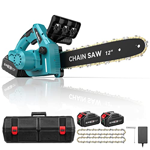 12 Pollici Mini Motosega a Batteria Brushless, Seesii Sega a Batteria per Potatura con Caricatore, 2 x 4.0Mah Batterie e Oliatore Automatico, Motosega Elettrica Per il Taglio del Legno - 8earn
