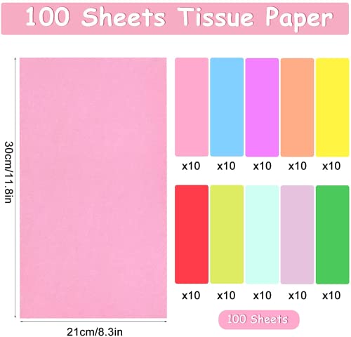 100 fogli di carta velina, 21 x 30 cm, carta da imballaggio, carta velina colorata per pompon, fai da te e hobby creativi(10 colori) - 8earn