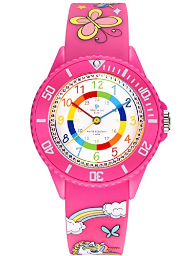 Alienwork Unicorno Ragazza Orologio di Apprendimento Bambini Ragazze Rosa Bracciale in Silicone Multicolore bambini Impermeabile 5 ATM Tempo di Apprendimento - 8earn
