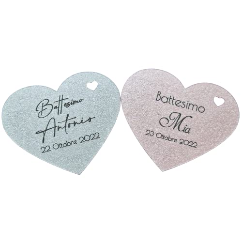 ArtigianeriA - Set di 20 (o più) ETICHETTE personalizzate. Stampate su cartoncino PERLATO da 250 grammi (vari colori) per BOMBONIERE fai da te. - 8earn