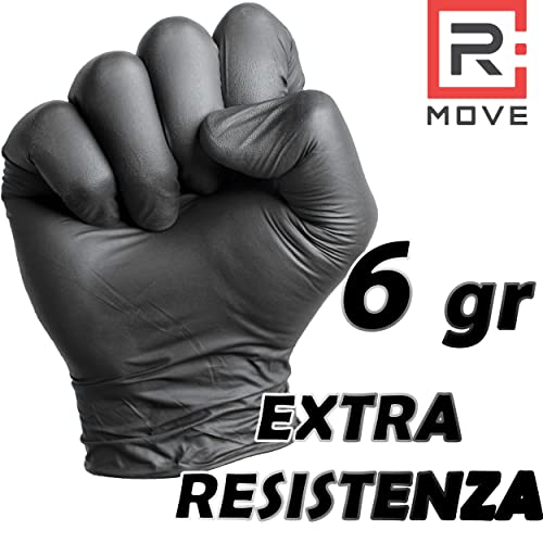 100 guanti in Nitrile NERI 6 grammi EXTRA RESISTENTI, 60% di SPESSORE in più al dito rispetto al 3,5 gr, NO polvere, NO lattice, per Meccanici, Tatuatori, Estetisti, Ristorazione, Guanti monouso (L) - 8earn