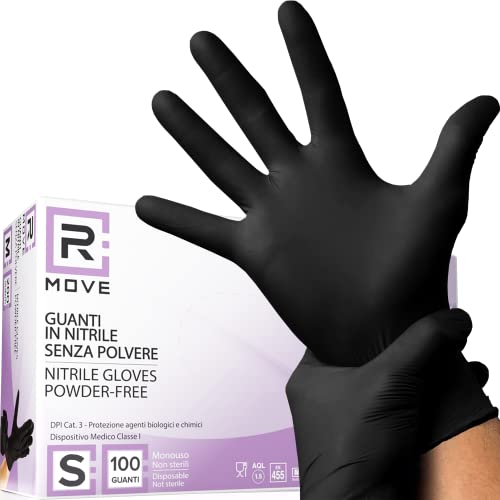 100 guanti in Nitrile S Neri senza polvere, senza lattice, ipoallergenici, guanti per Estetisti, Tatuatori, Ambiti Medici, Manipolazione degli Alimenti guanti monouso (S, Neri) - 8earn