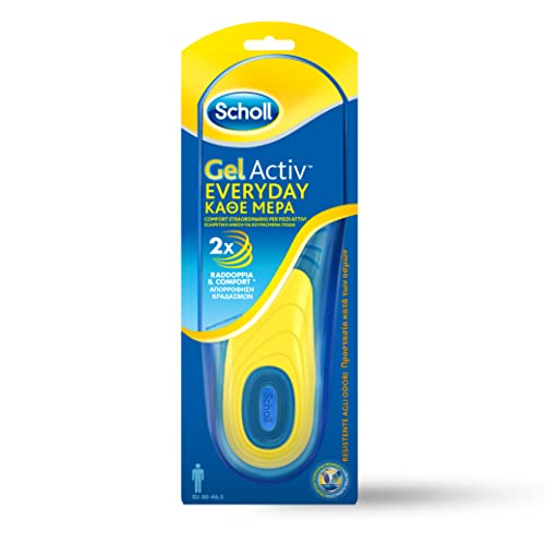 Scholl Solette Gel Activ Everyday, Solette per Scarpe ad Uso Quotidiano per Uomo con Tecnologia Antiodore, Azione Anti Urti e Ammortizzante, Misura 40-46.5 EU, Confezione da 1 Paio - 8earn