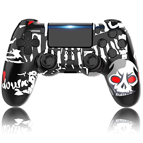 YUYIU 【Aggiornamento Wireless Controller per Ps4 Remote Plays-tation 4/Slim/Pro/PC, Controllori con Doppio Vibrazione Shock Speaker, Jack per Cuffie Touch Pad Six Axis Motion Control (SKULL) - 8earn