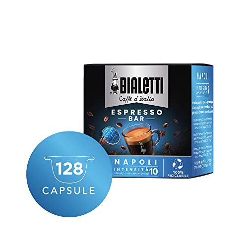 Bialetti Caffè D'Italia, Multipack 128 Capsule, 8 Box Da 16 Capsule, Napoli, Intensità 10, Compatibili con Macchine Bialetti sistema chiuso, 100% Alluminio - 8earn