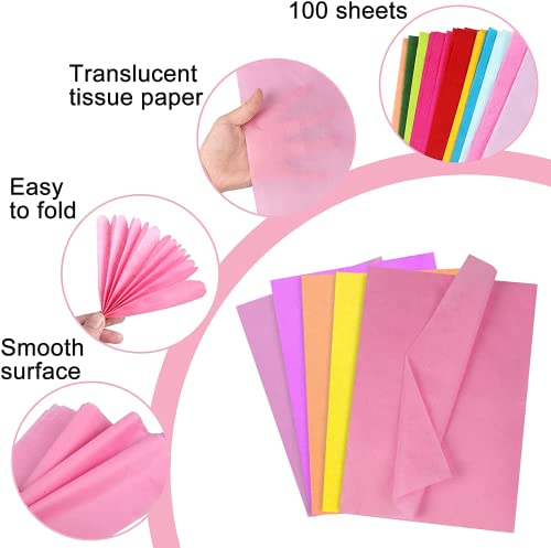 100 fogli di carta velina, 21 x 30 cm, carta da imballaggio, carta velina colorata per pompon, fai da te e hobby creativi(10 colori) - 8earn