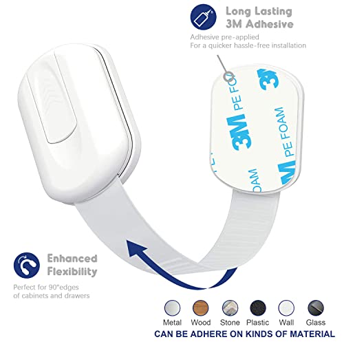 Septeamay 10 Pezzi Sicurezza Cassetti Bambini, Bambini Chiusure Sicurezza per Armadietto,Cassetto,Armadio,Frigorifero, Blocca Cassetti per bambini con 3M Adesivo Nessun Trapano Necessarioc - Bianca