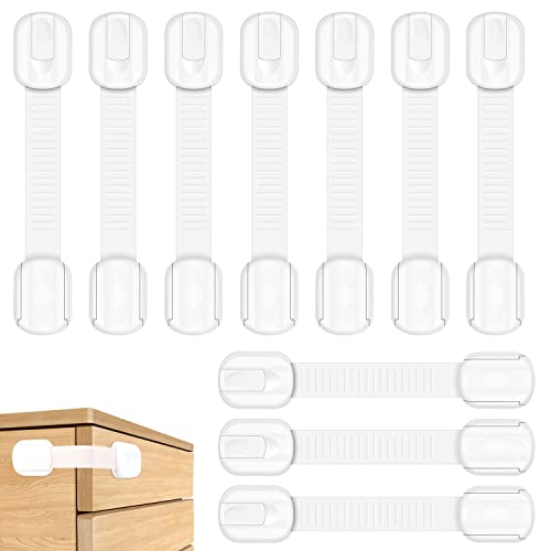 Septeamay 10 Pezzi Sicurezza Cassetti Bambini, Bambini Chiusure Sicurezza per Armadietto,Cassetto,Armadio,Frigorifero, Blocca Cassetti per bambini con 3M Adesivo Nessun Trapano Necessarioc - Bianca