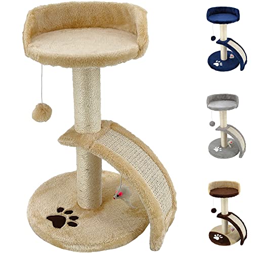 TIRAGRAFFI per Gatti Alto 54 CM. GRAFFIATOIO Parco Giochi Gioco da Gatto con Corda SISAL E Cuccia Albero GRAFFIO Palestra - Beige - 8earn