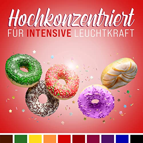 Coloranti alimentari 10x10ml Colorante ad alta concentrazione, Prodotto in Germania senza zucchero, liquido, per colorare bevande, torte, pasticceria, guarnizioni, slime e molto altro …