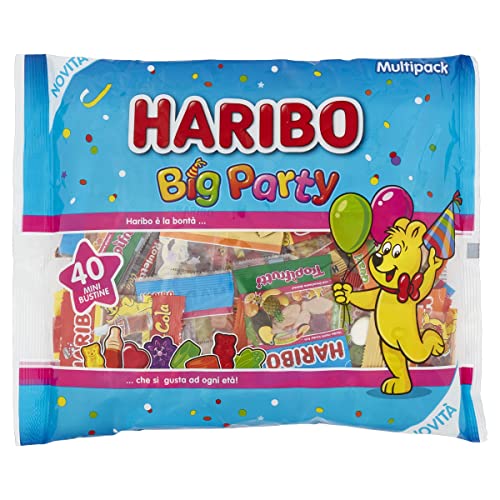 HARIBO BIG PARTY, Caramelle Gommose Multipack, Gusto Frutta, 40 Mini Bustine, Ideale per Feste, 750 gr - 8earn