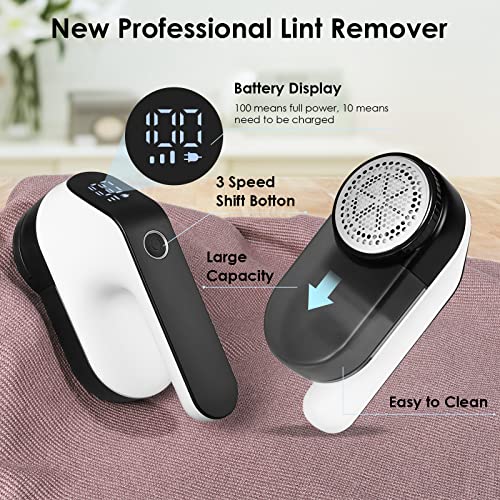 Dreamhigh® Levapelucchi Elettrico 2000 mAh, Togli Pelucchi Elettrico USB Ricaricabile con Display a LED, Serbatoio Estraibile, Rasoio Elimina Pelucchi Potente ed Efficace per Abiti e Tessuti - 8earn