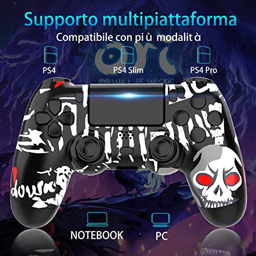YUYIU 【Aggiornamento Wireless Controller per Ps4 Remote Plays-tation 4/Slim/Pro/PC, Controllori con Doppio Vibrazione Shock Speaker, Jack per Cuffie Touch Pad Six Axis Motion Control (SKULL) - 8earn