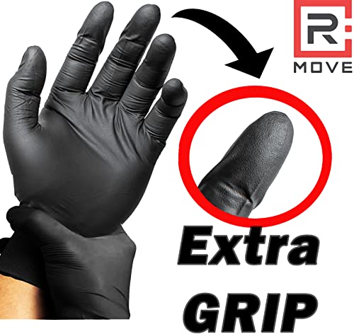 100 guanti in Nitrile NERI 6 grammi EXTRA RESISTENTI, 60% di SPESSORE in più al dito rispetto al 3,5 gr, NO polvere, NO lattice, per Meccanici, Tatuatori, Estetisti, Ristorazione, Guanti monouso (L) - 8earn